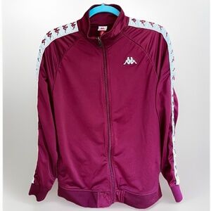 Kappa Track Jacket Women L Burgundy Logo Full Zip Tape Logo 90s Y2K Vintage